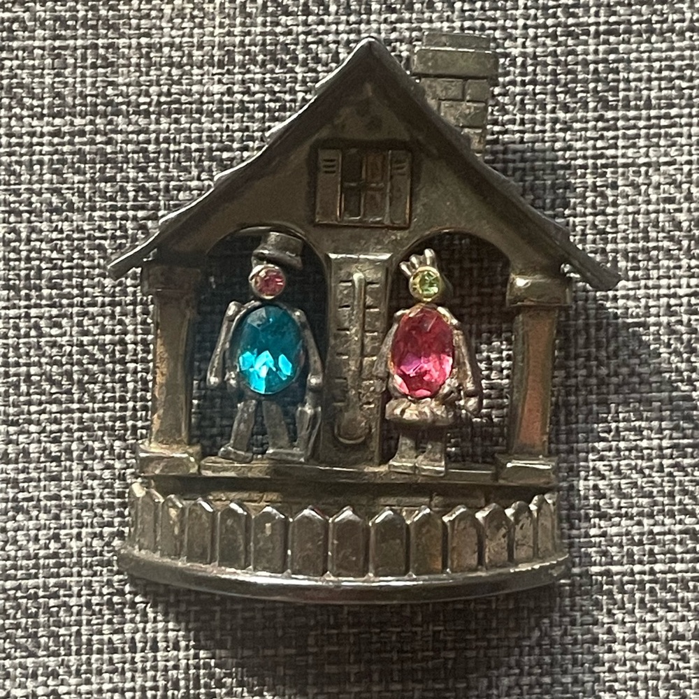 VTG- Coro Pegasus A. Katz 1947 “Weather House” Mechanical w/ Rhinestones Brooch